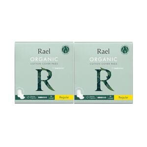 2 Pack Rael Organic Cotton Cover Pads with Leak Locker REGULAR 16 Each